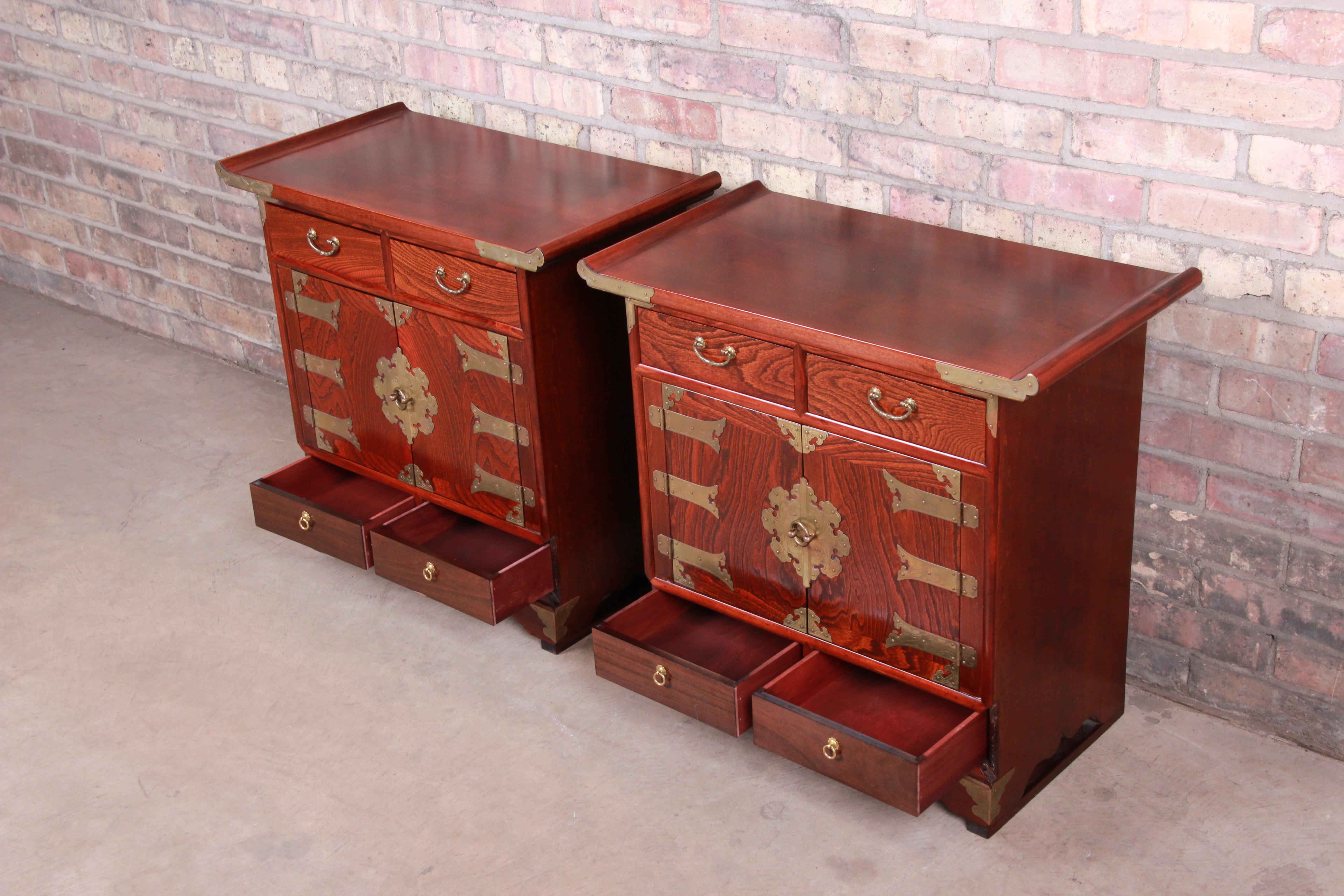Korean Rosewood and Brass Bedside Chests or Commodes, Pair 11