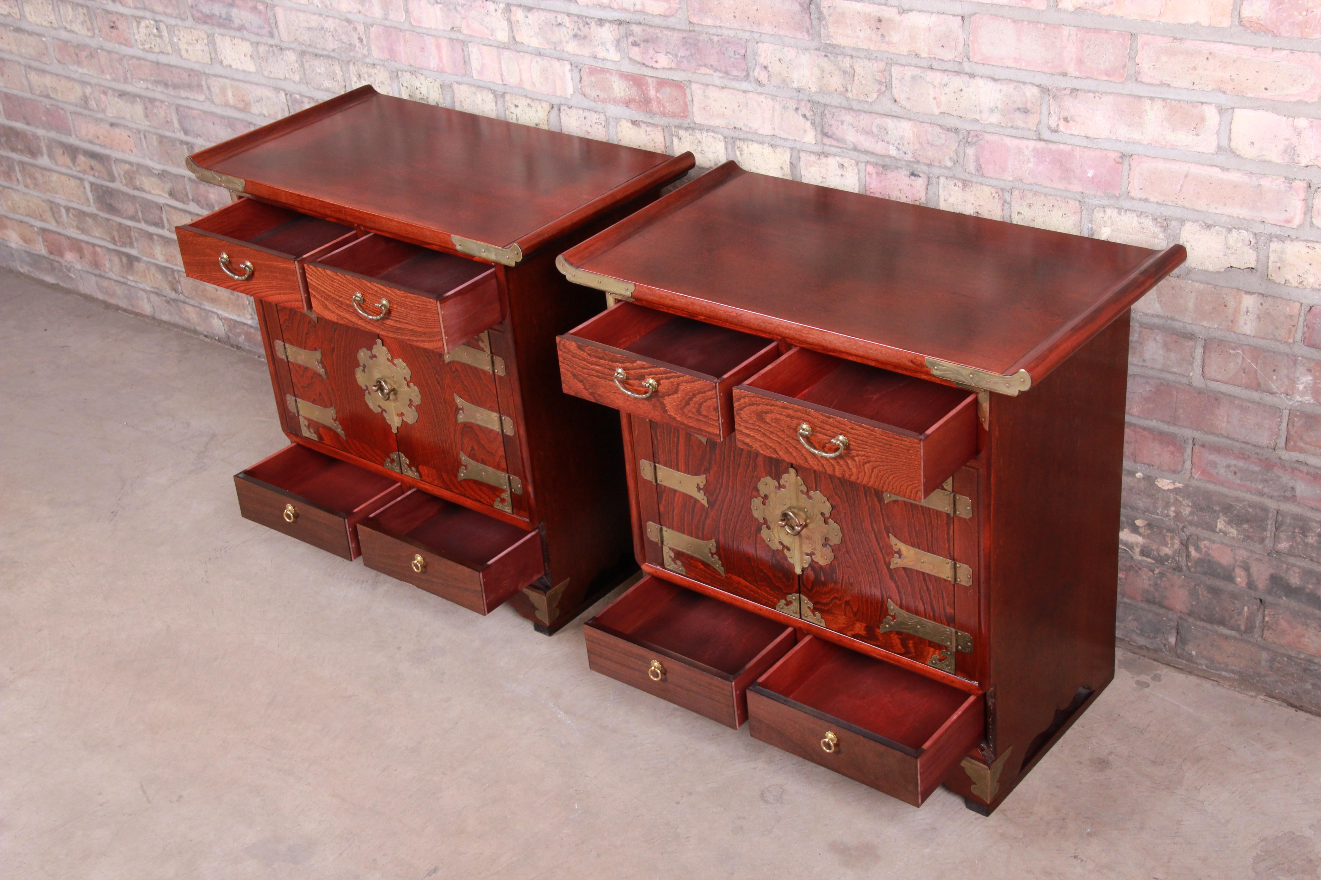 Korean Rosewood and Brass Bedside Chests or Commodes, Pair 12