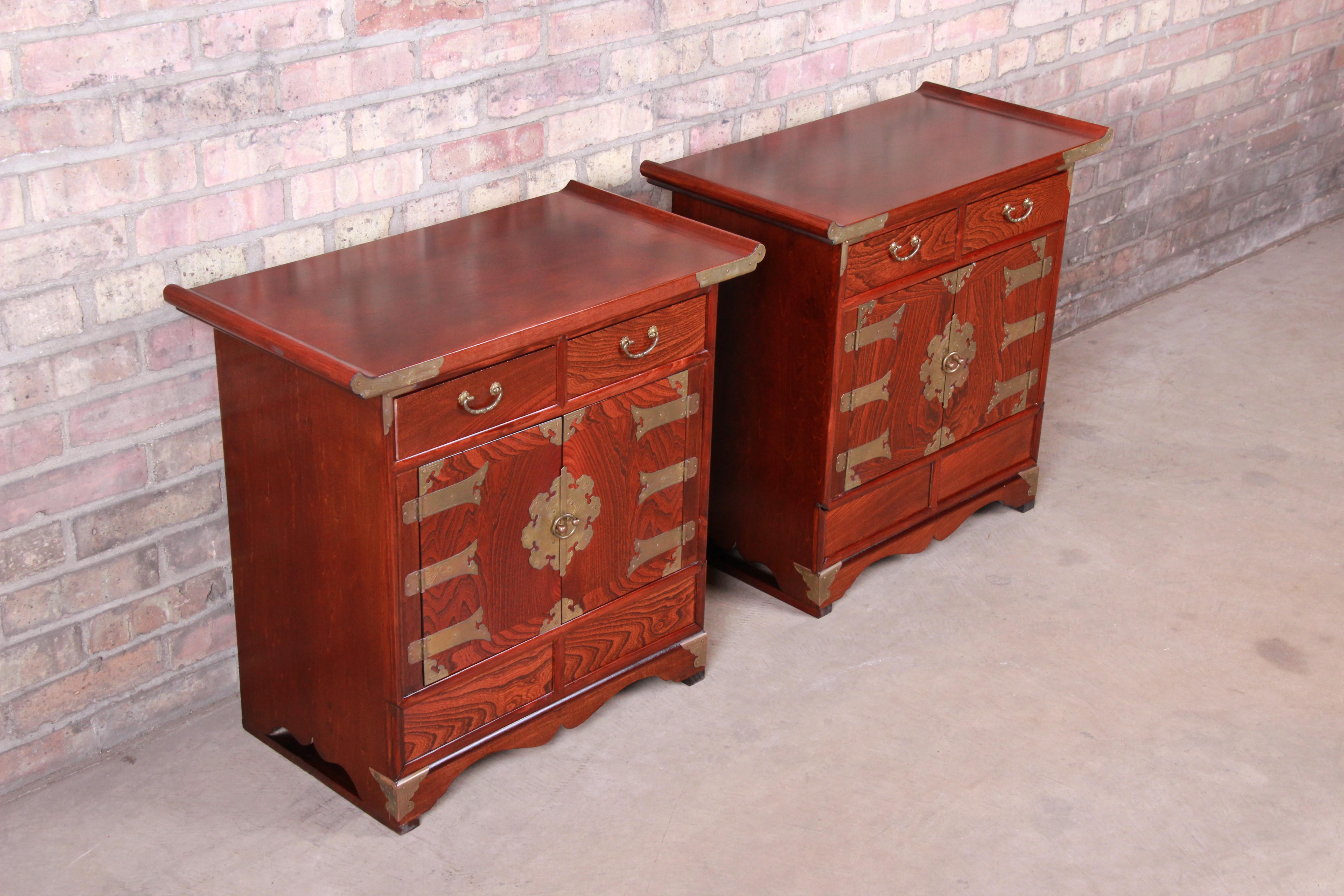 20th Century Korean Rosewood and Brass Bedside Chests or Commodes, Pair