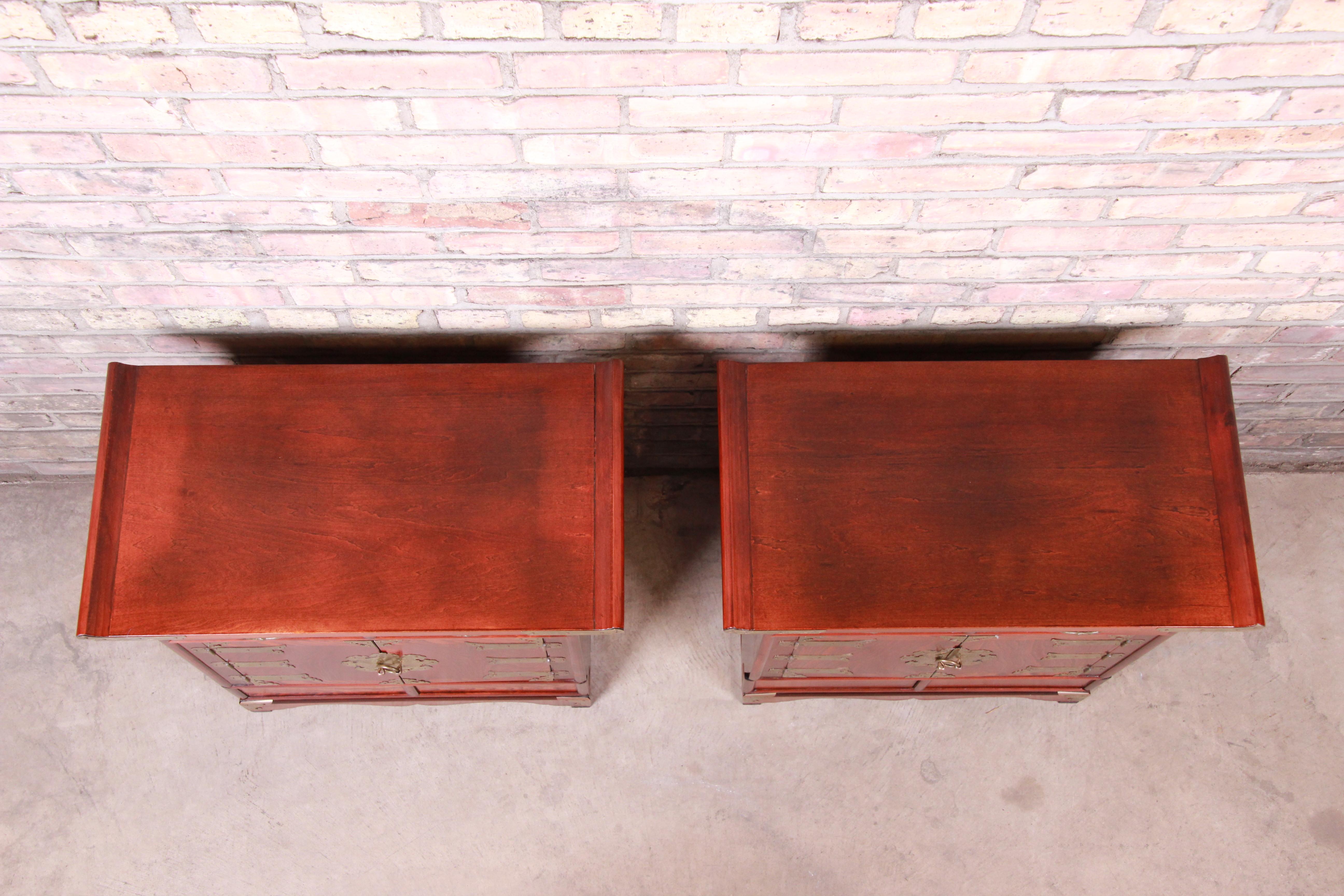 Korean Rosewood and Brass Bedside Chests or Commodes, Pair 1