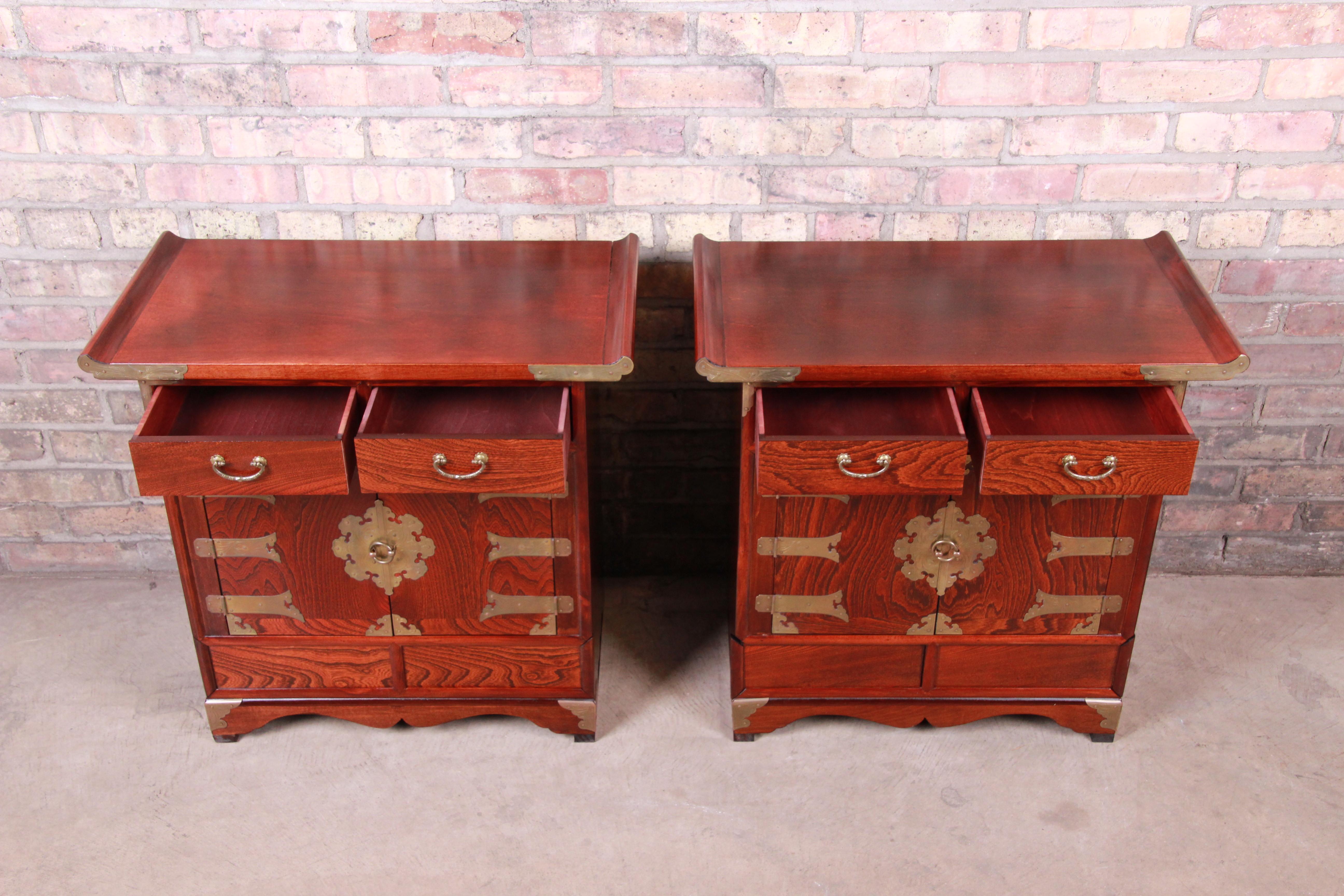 Korean Rosewood and Brass Bedside Chests or Commodes, Pair 2