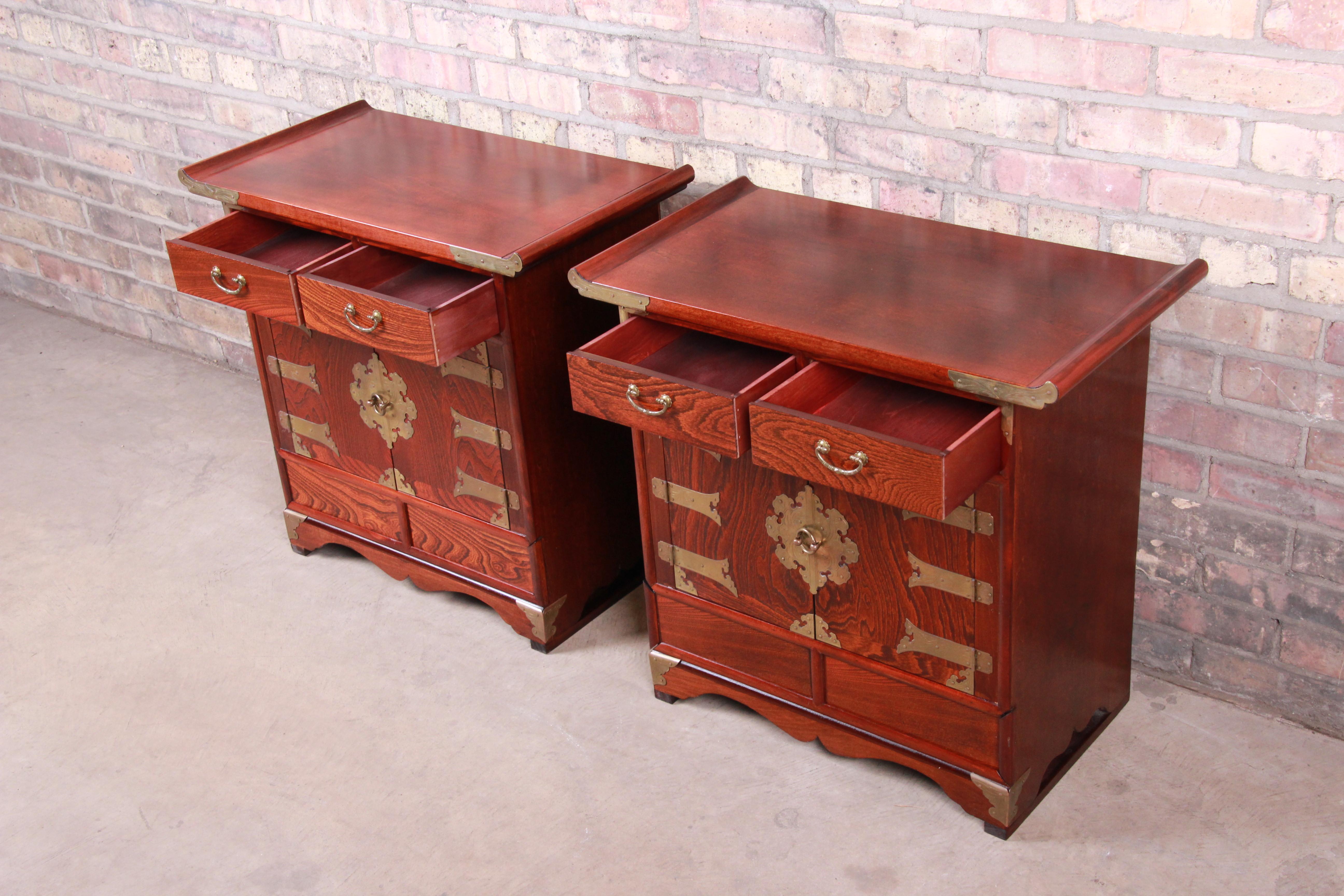 Korean Rosewood and Brass Bedside Chests or Commodes, Pair 3
