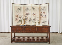 Korean Showa Four Panel Screen Tartars Hunting Landscape