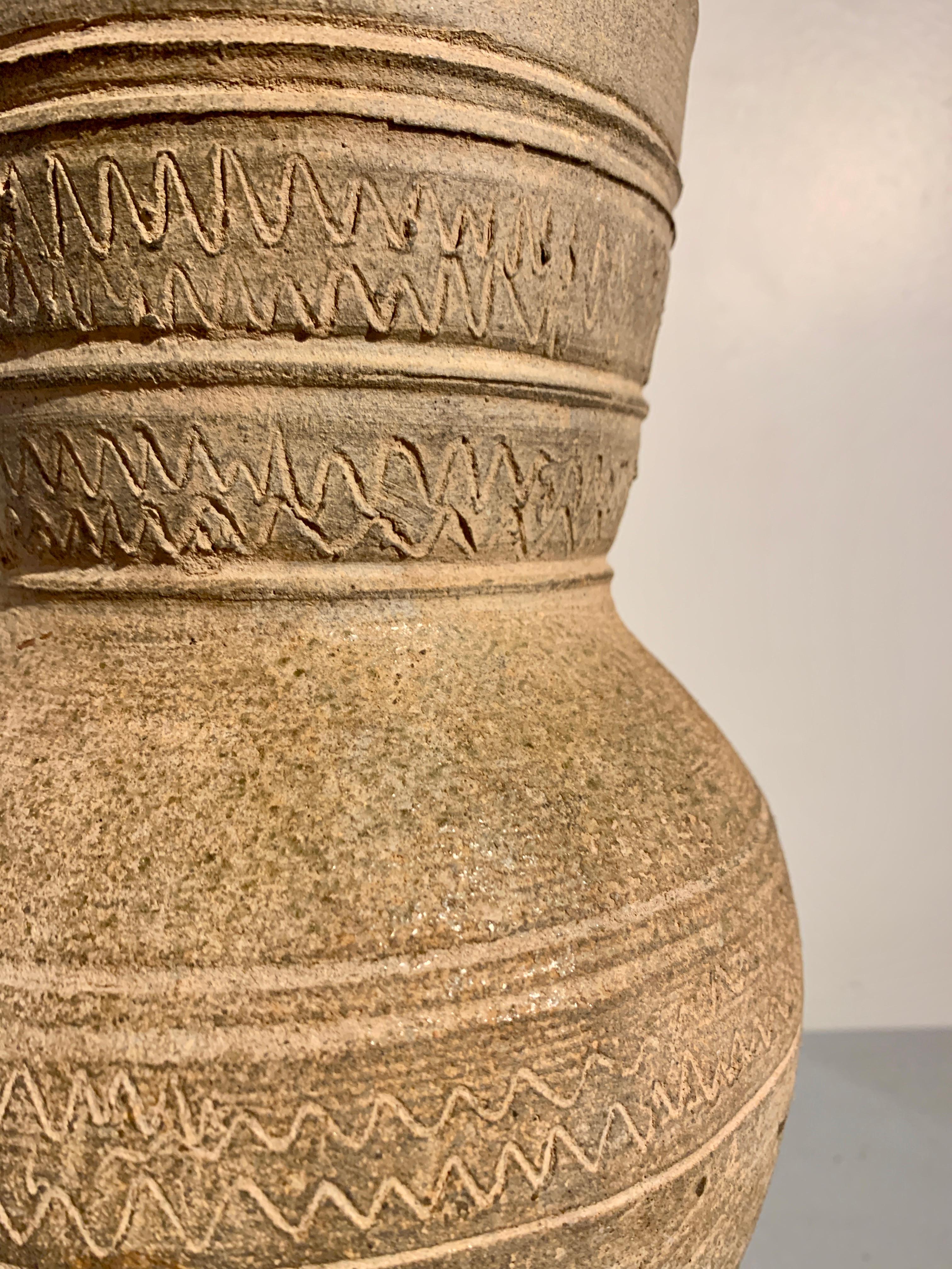 Fired Korean Silla Dynasty Footed Jar, circa 6th Century, Korea For Sale