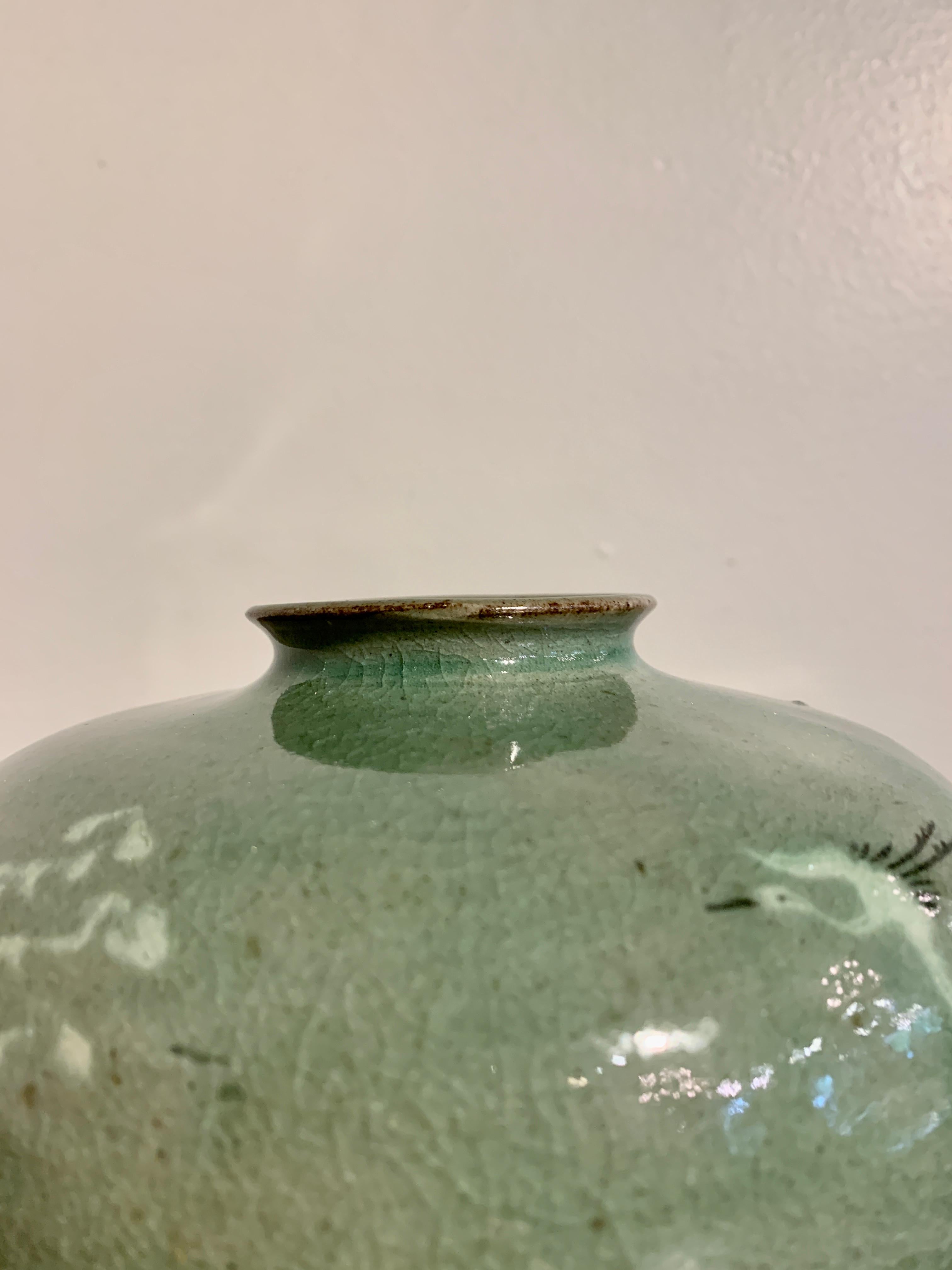 Korean Slip Inlaid Celadon Maebyeong Vase, Mid 20th Century In Good Condition In Austin, TX