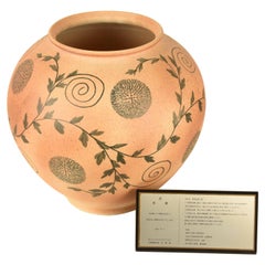Vintage Korean Studio Pottery Vase with Arabesque Design by Living National Treasure