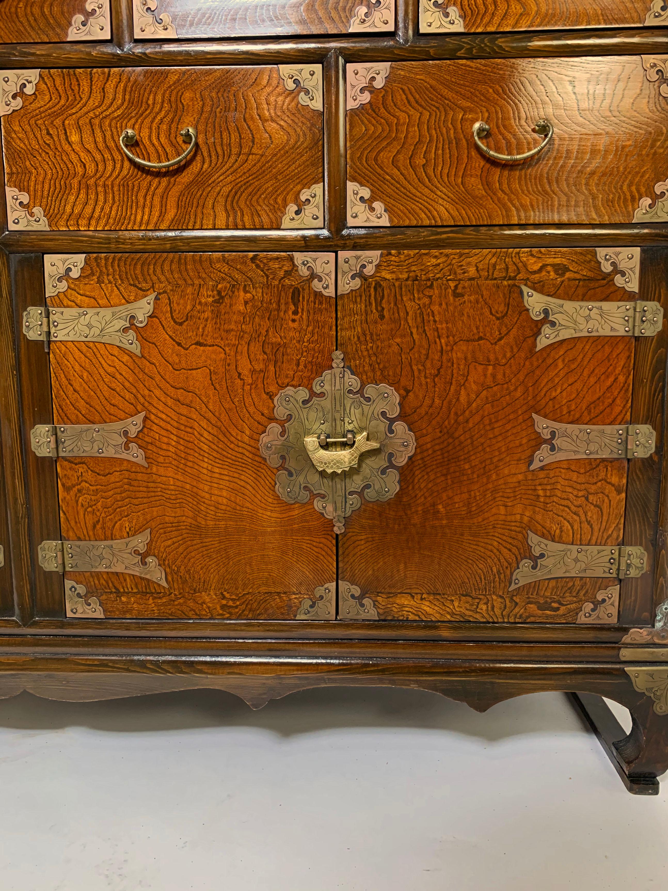 Korean Tansu Chest of Nine Drawers in Elm and Persimmon 2