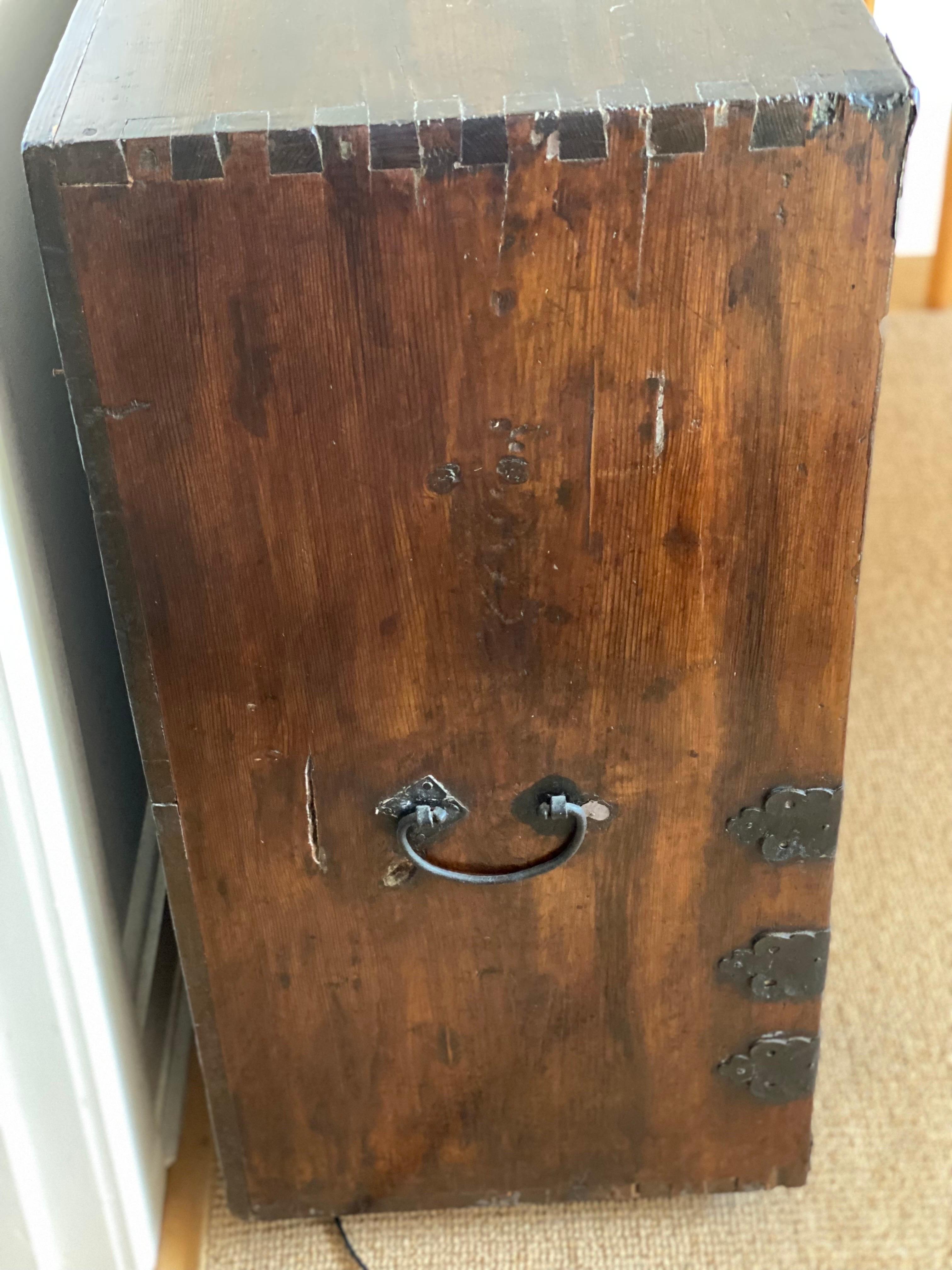 Hand-Crafted Korean Tansu Elmwood Chest with Iron Hardware, 20th Century For Sale