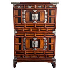 Korean Two-Level Stacking Chests with Mirrored Persimmon Wood Panels