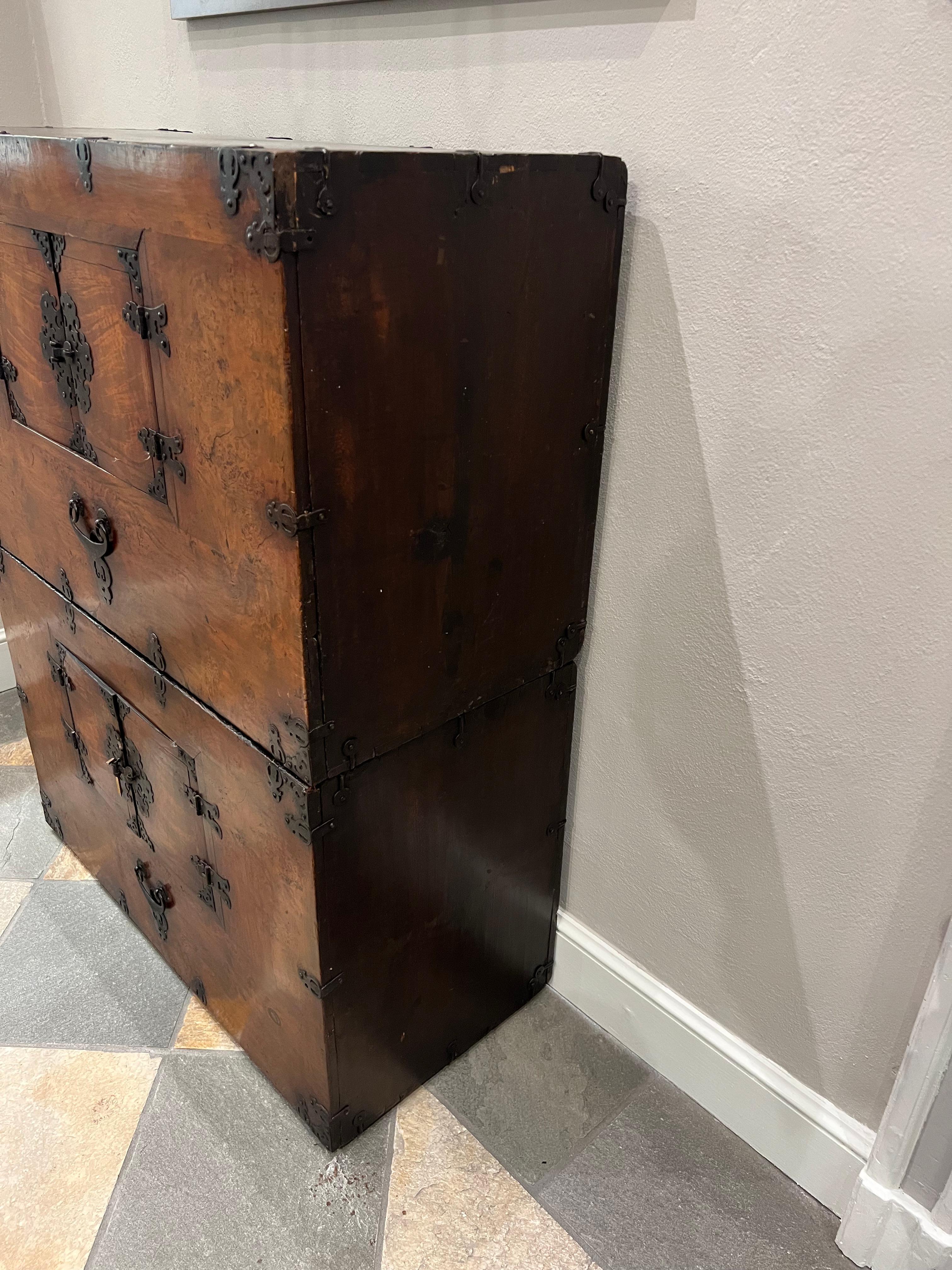 19th Century Korean Two-Pieces Tansu, Elm Wood For Sale