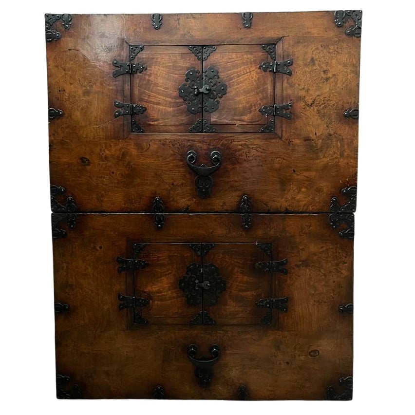 Korean Two-Pieces Tansu, Elm Wood