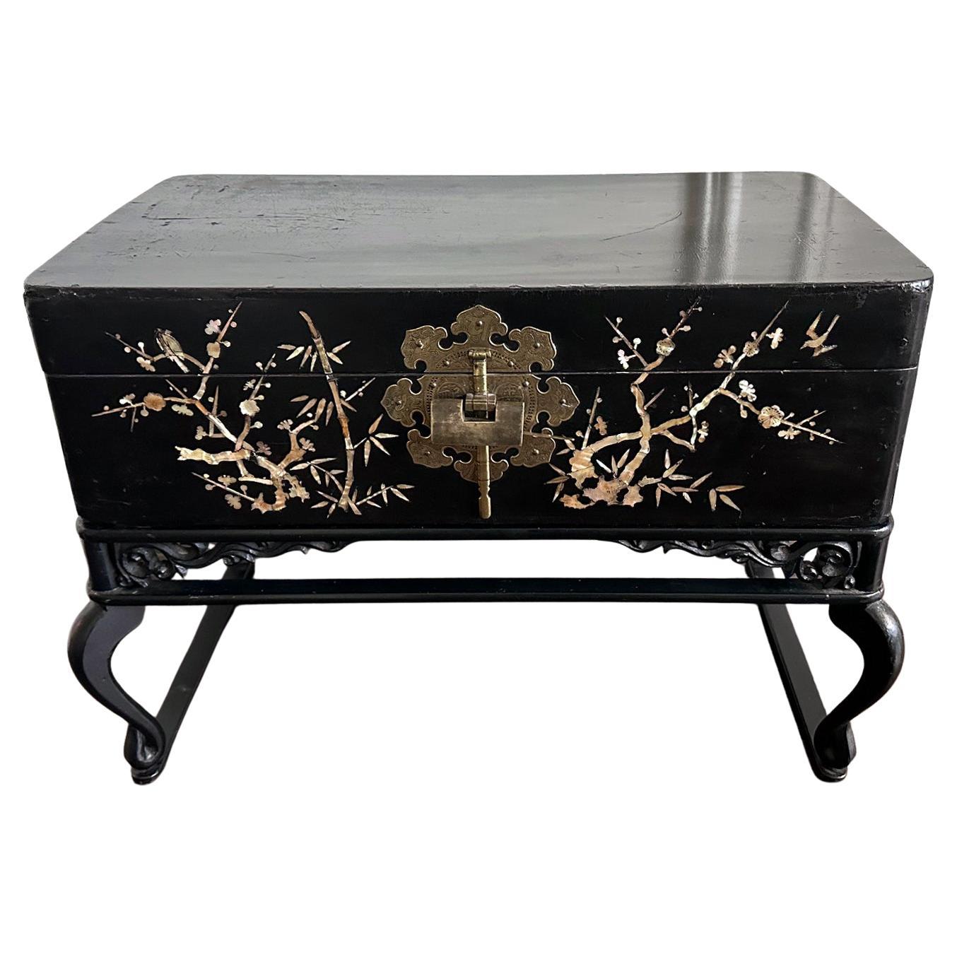 Korean Wedding Box on Stand Lacquer with MOP Inlays