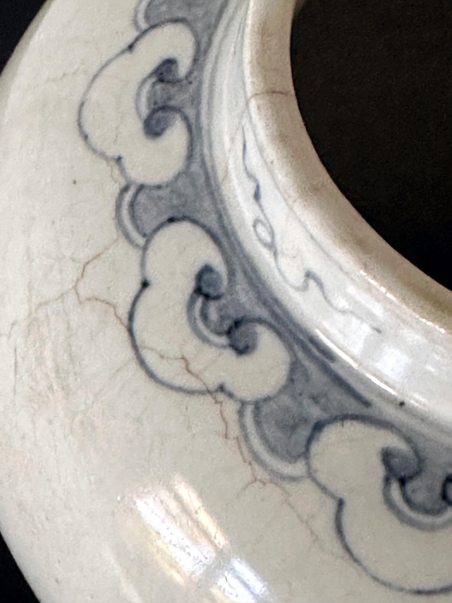 Korean White Ceramic Jar with Blue Underglaze Painting Joseon Dynasty For Sale 10