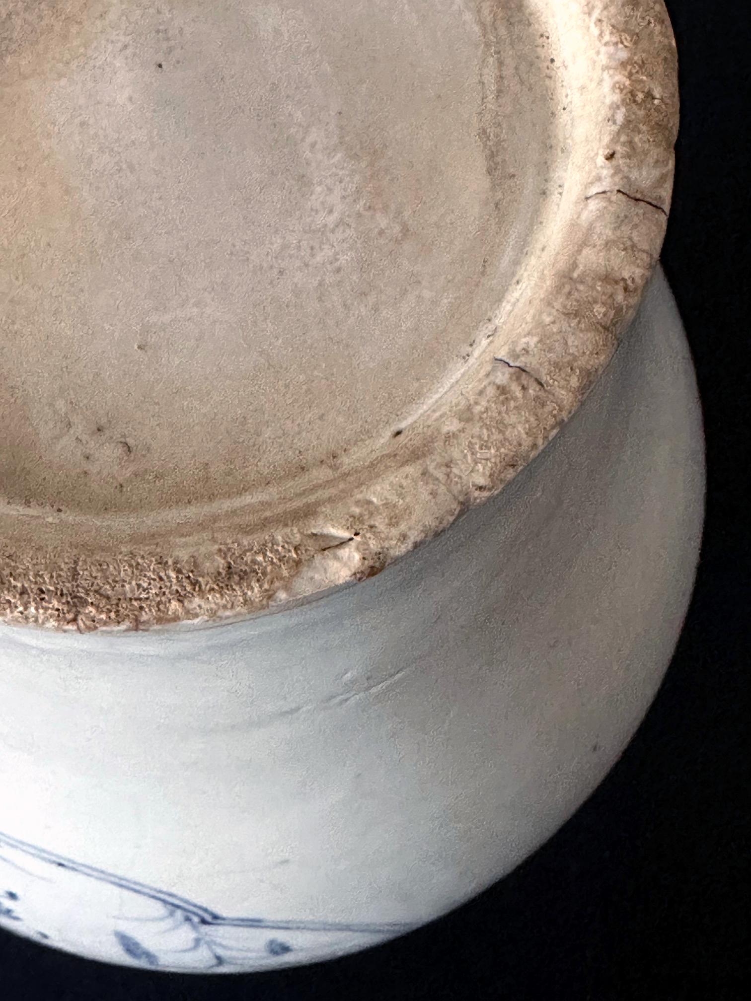 Korean White Ceramic Jar with Blue Underglaze Painting Joseon Dynasty For Sale 13