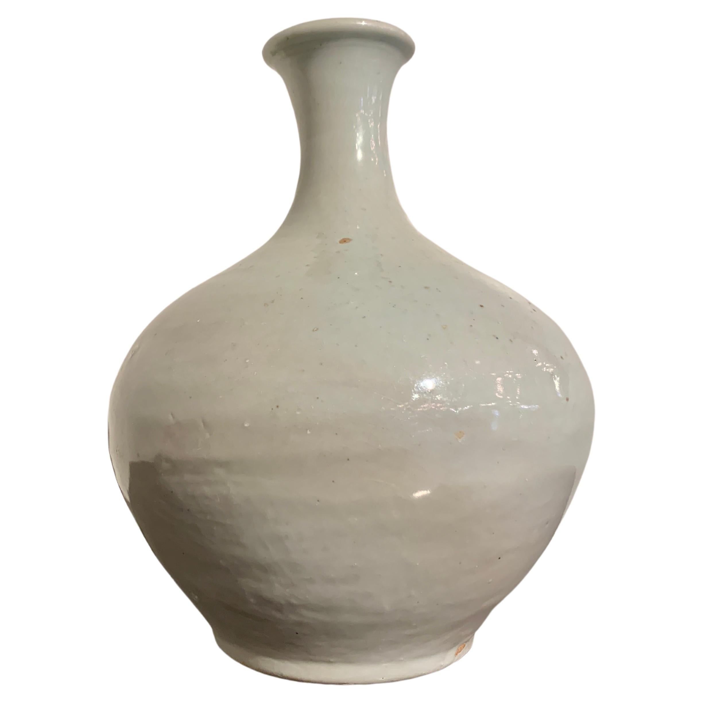 Korean White Glazed Porcelain Bottle Vase, Joseon Dynasty, 19th Century, Korea