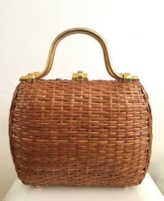 Koret 1950s Woven Wicker Basket Handbag Made in Italy.
