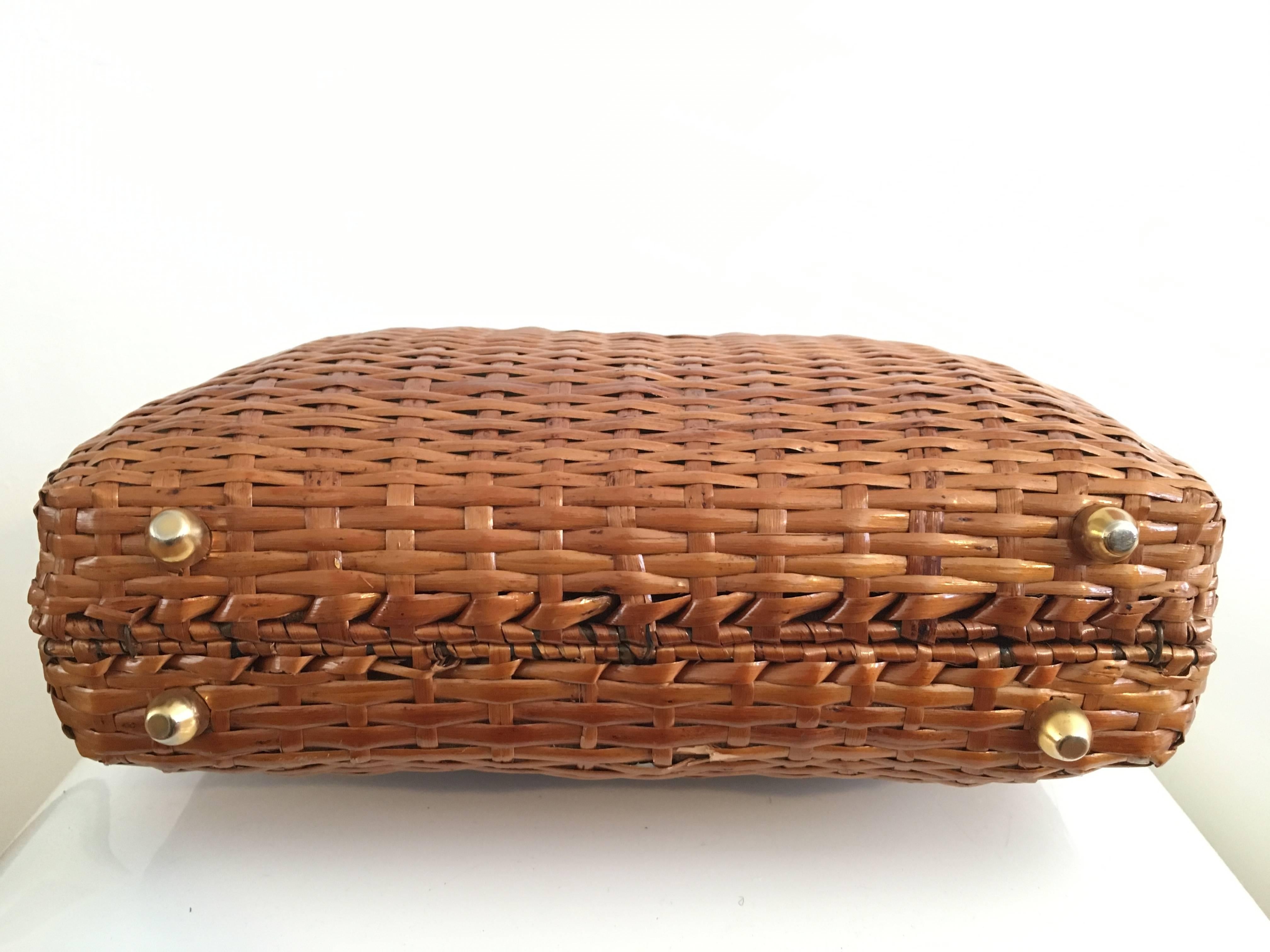 Brown Koret 1950s Woven Wicker Basket Handbag Made in Italy. 