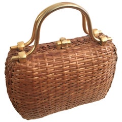 Koret 1950s Woven Wicker Basket Handbag Made in Italy.