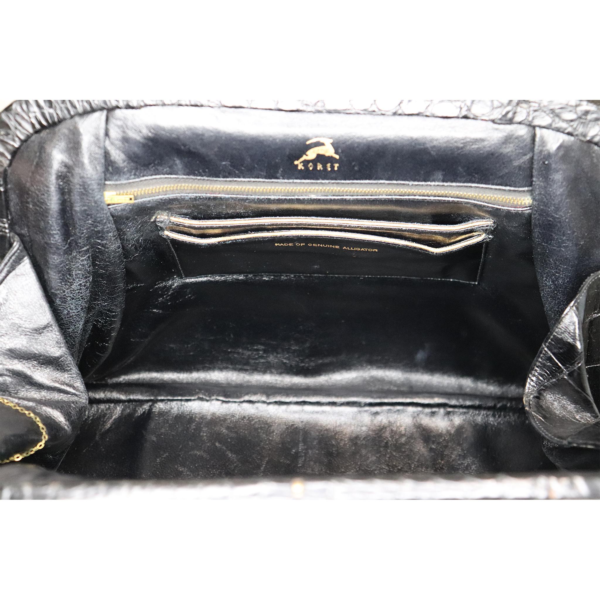 Koret Black Alligator Large Top Handle Bag For Sale 4