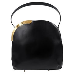 Koret Black Leather Round Top With Gold Handbag