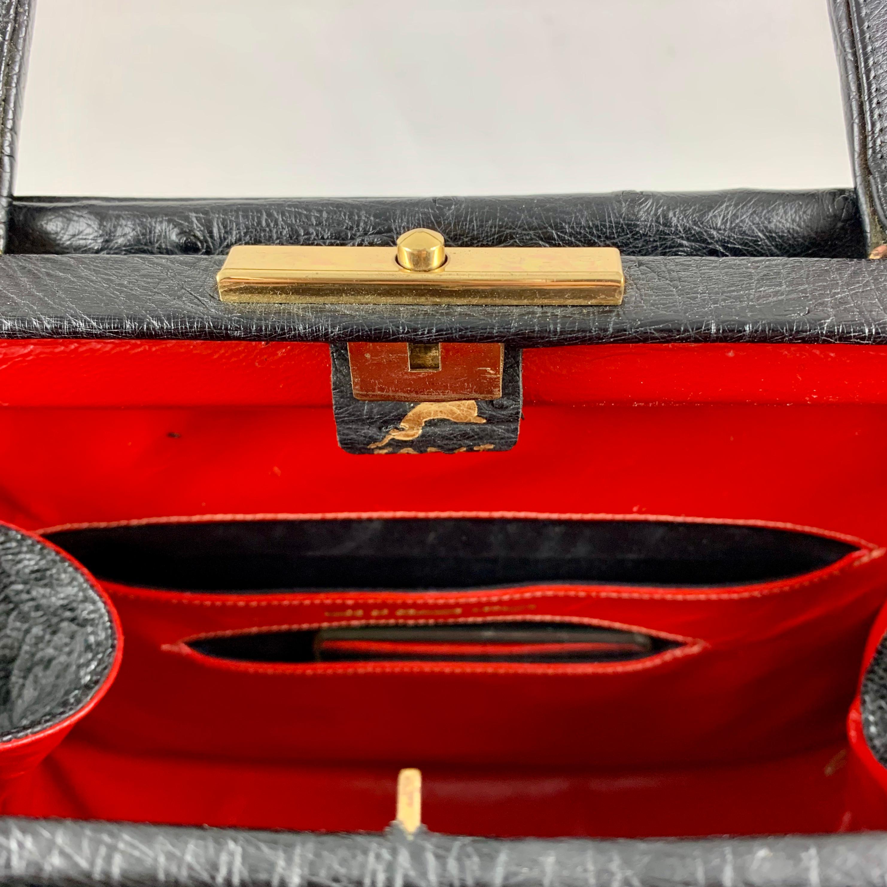 Koret Black Ostrich, Red Leather Structured Ladies Handbag and Coin Purse 5