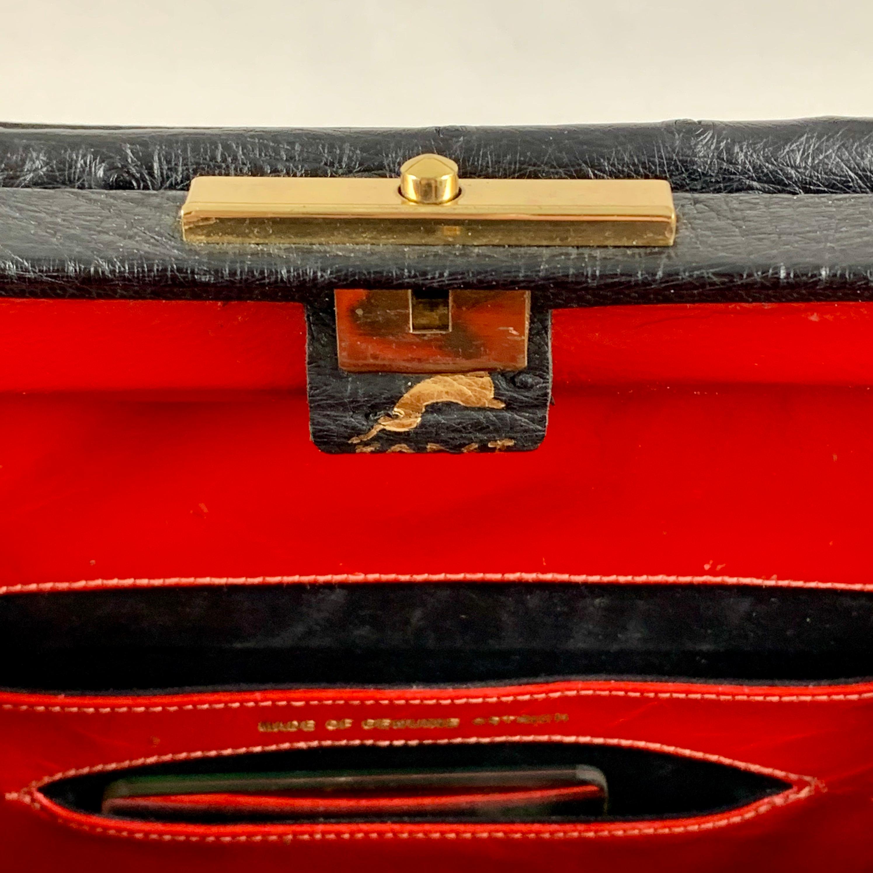 Koret Black Ostrich, Red Leather Structured Ladies Handbag and Coin Purse 6