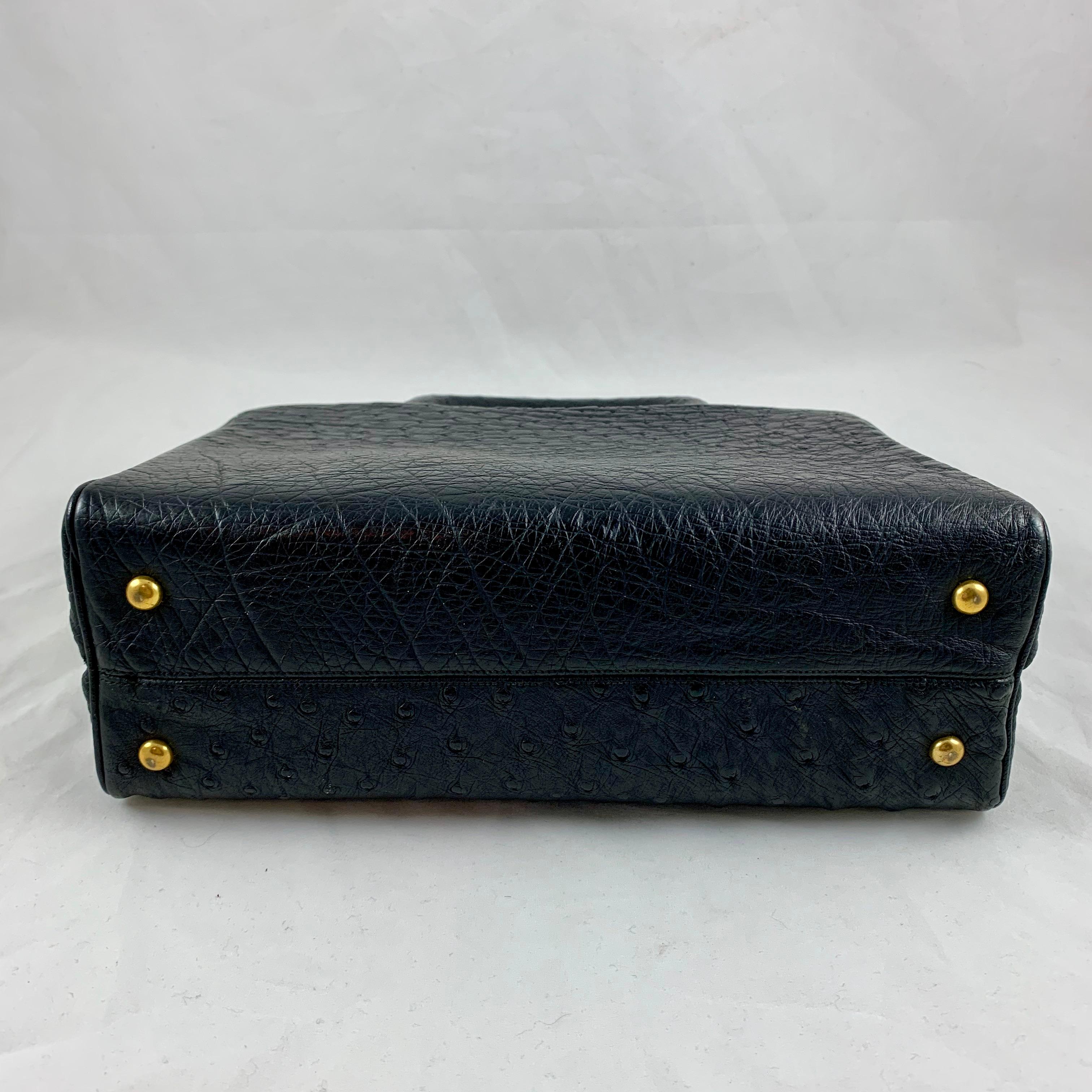20th Century Koret Black Ostrich, Red Leather Structured Ladies Handbag and Coin Purse