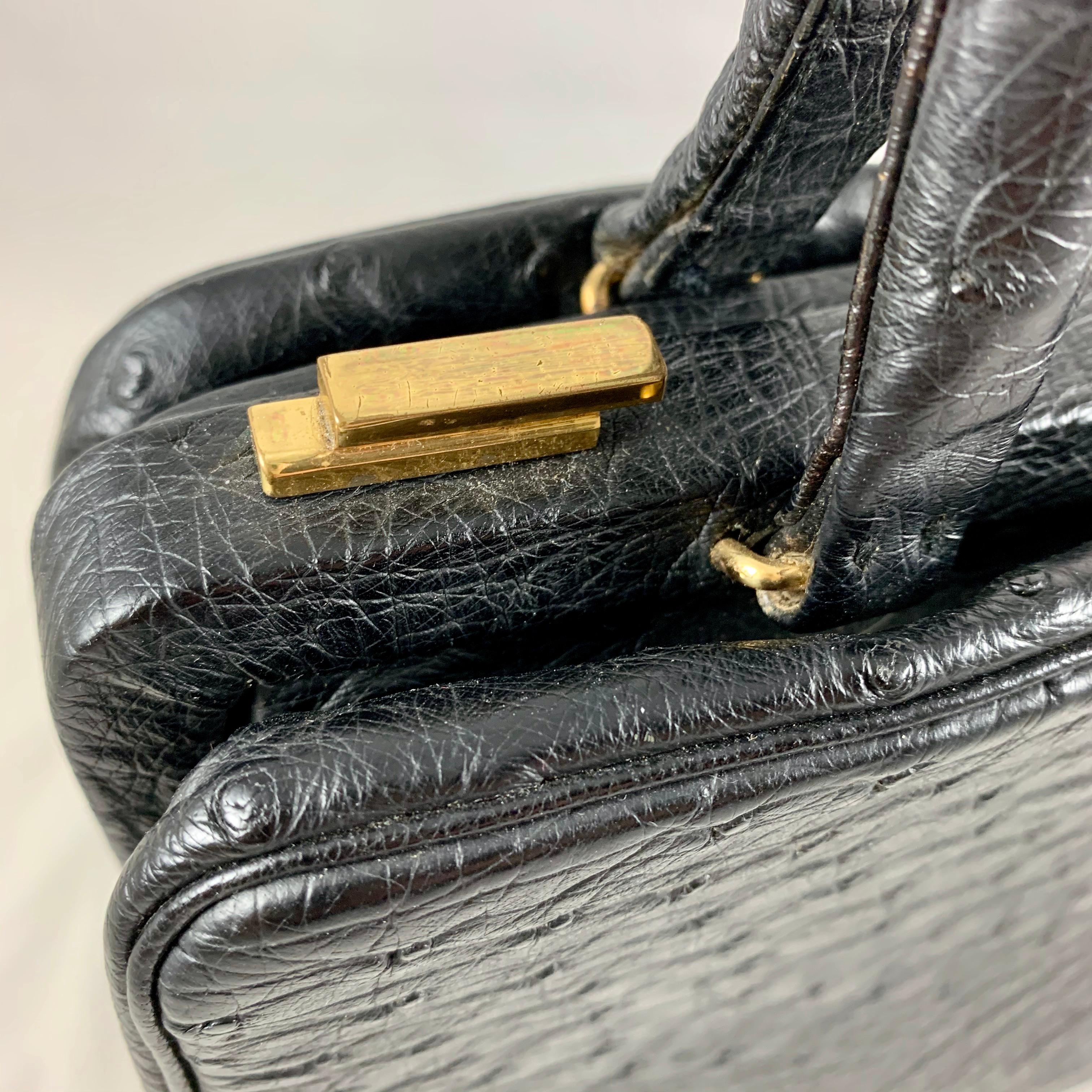 Brass Koret Black Ostrich, Red Leather Structured Ladies Handbag and Coin Purse