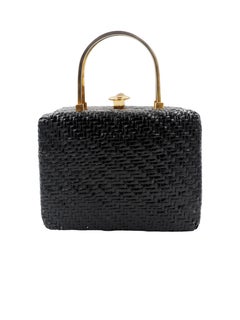 Koret Black Rectangular Wicker Handbag With Gold Hardware
