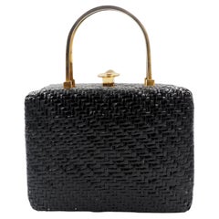 Koret Black Rectangular Wicker Handbag With Gold Hardware
