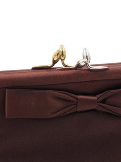 Koret Brown Double Clasp Satin With Bow Clutch