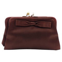Koret Brown Double Clasp Satin With Bow Clutch