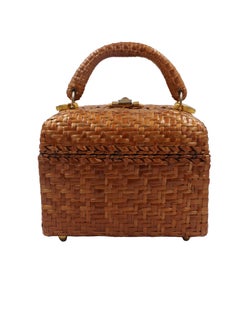 Koret Brown Rectangular Wicker Handbag With w\Wicker Handle & Gold Hardware