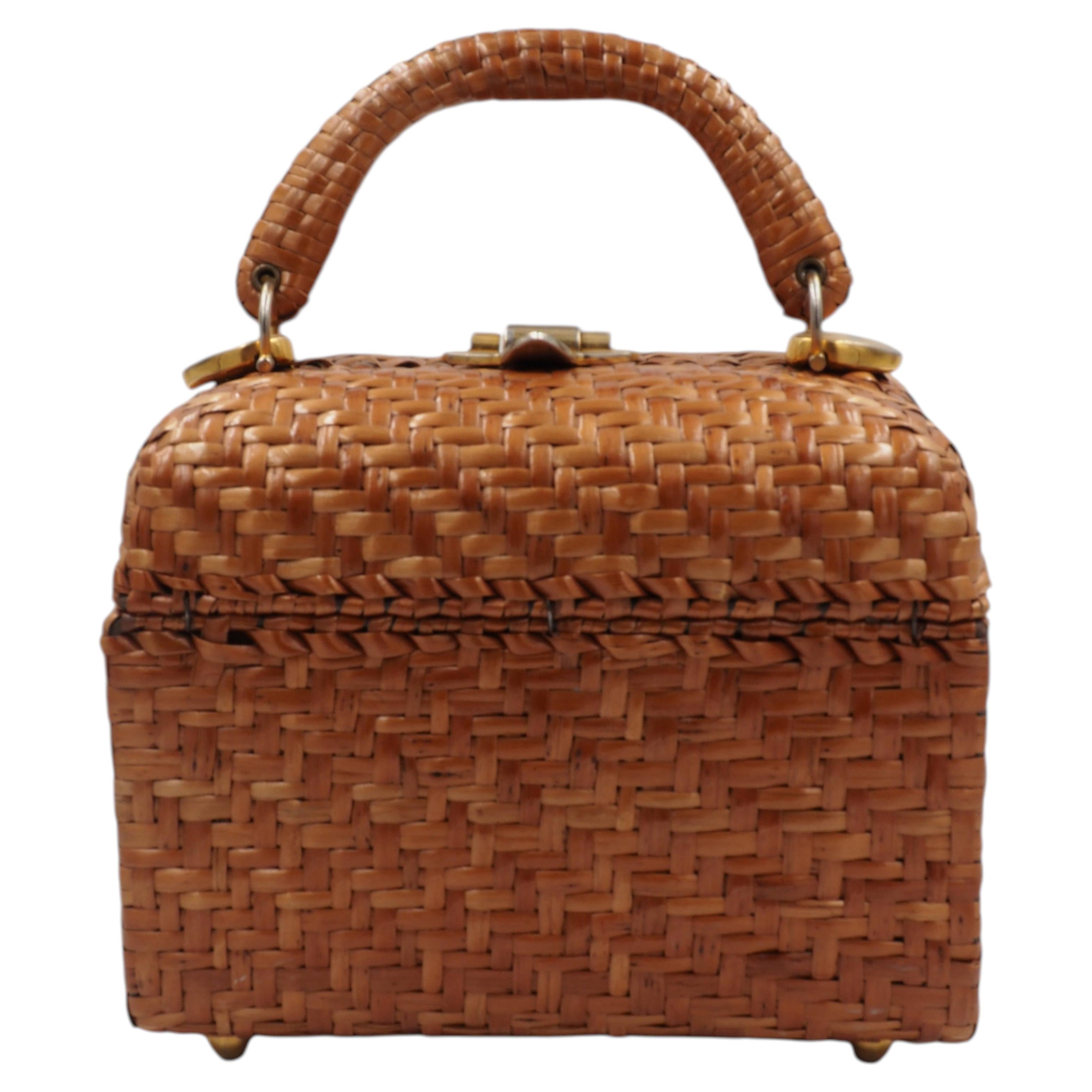 Koret Brown Rectangular Wicker Handbag With w\Wicker Handle & Gold Hardware