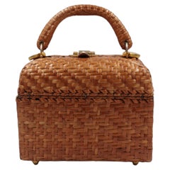 Koret Brown Rectangular Wicker Handbag With w\Wicker Handle & Gold Hardware