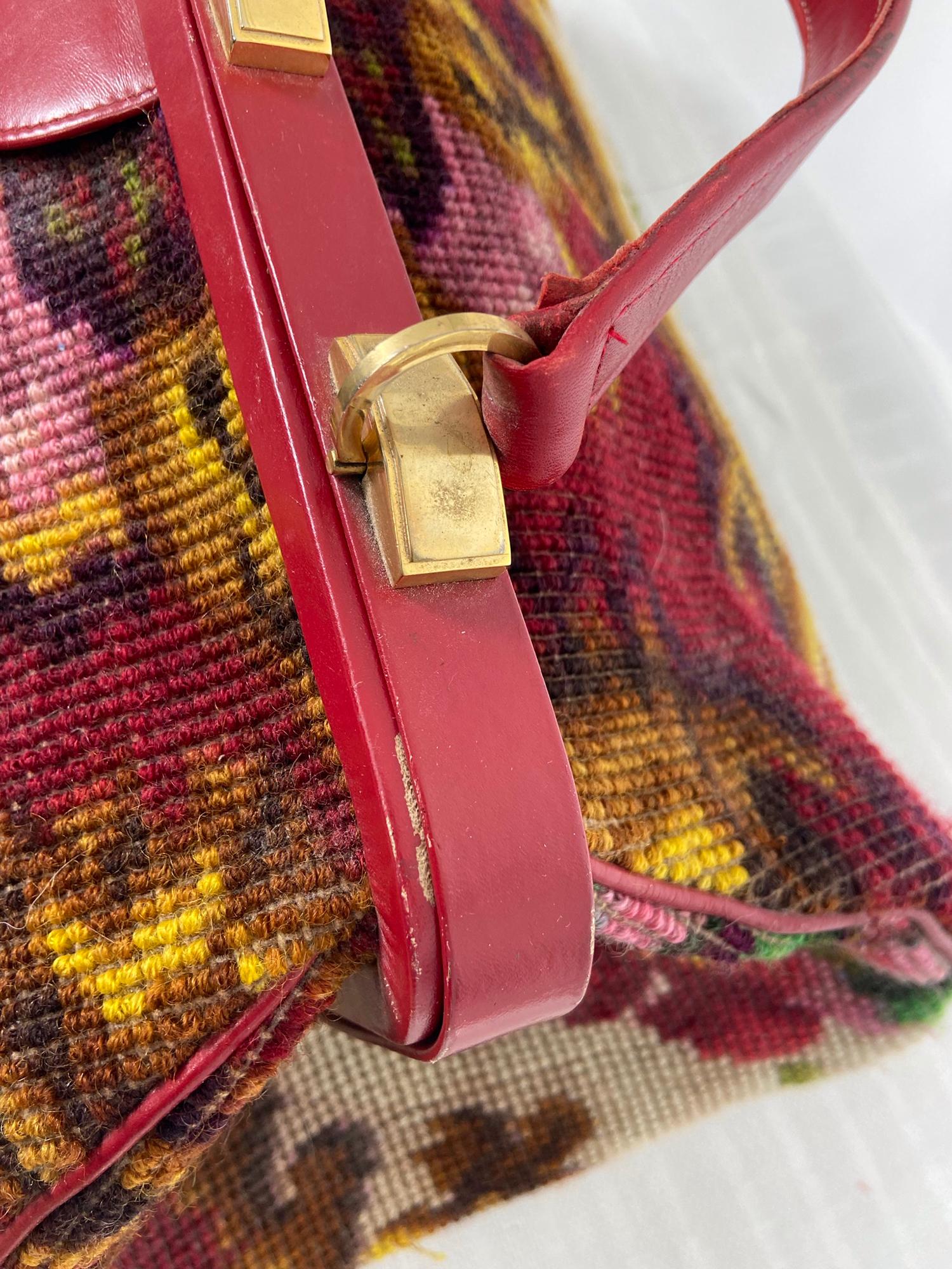 Women's Koret Roses Frame Carpet Bag Rare 1960s Leather Interior Handbag