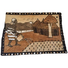 Vintage Korhogo Tela de barro tejida a mano Costa de Marfil África Arte popular