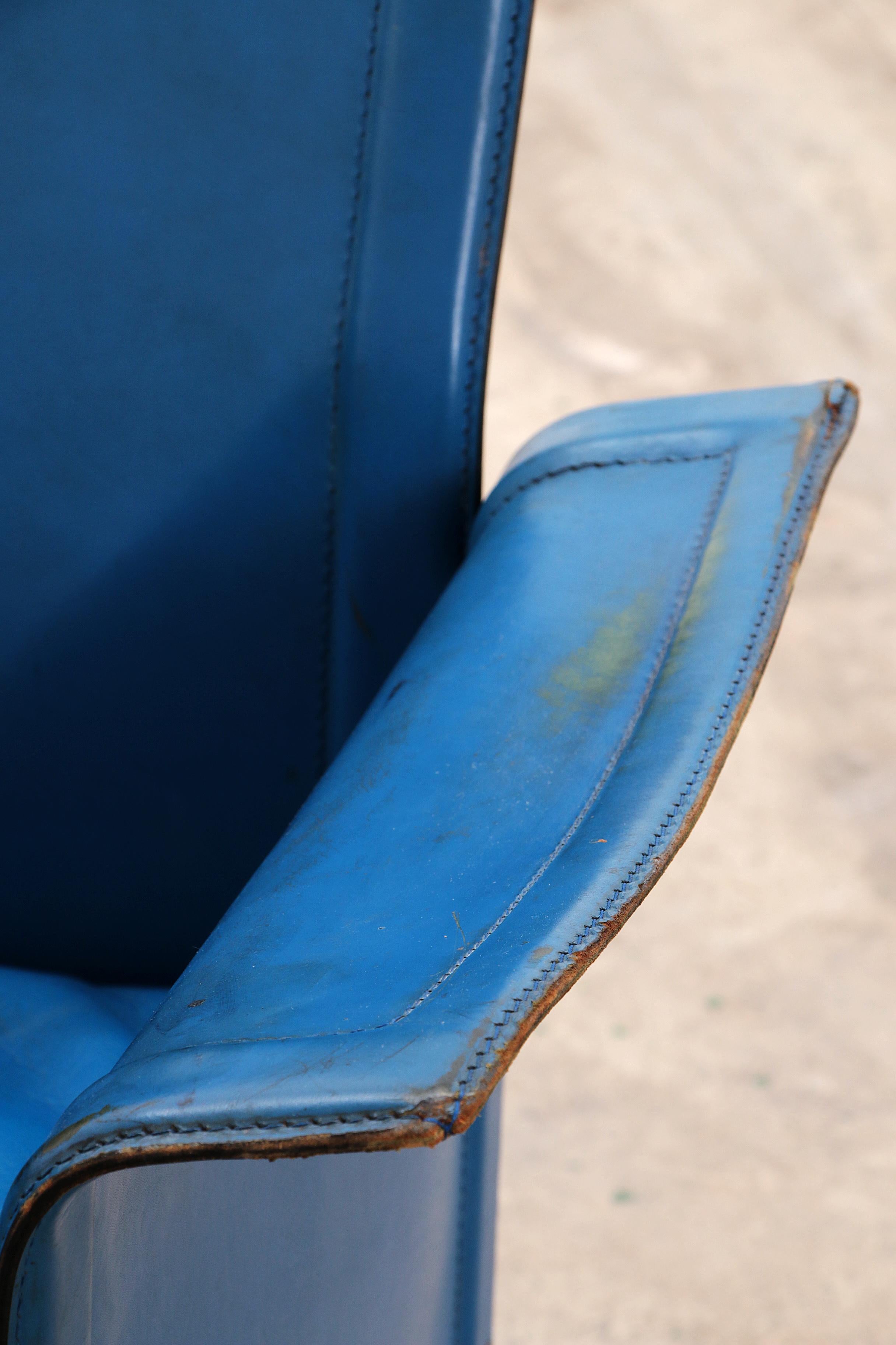 Korium 2-seater sofa blue leather Tito Agnoli for Matteo Grassi, 1970 5