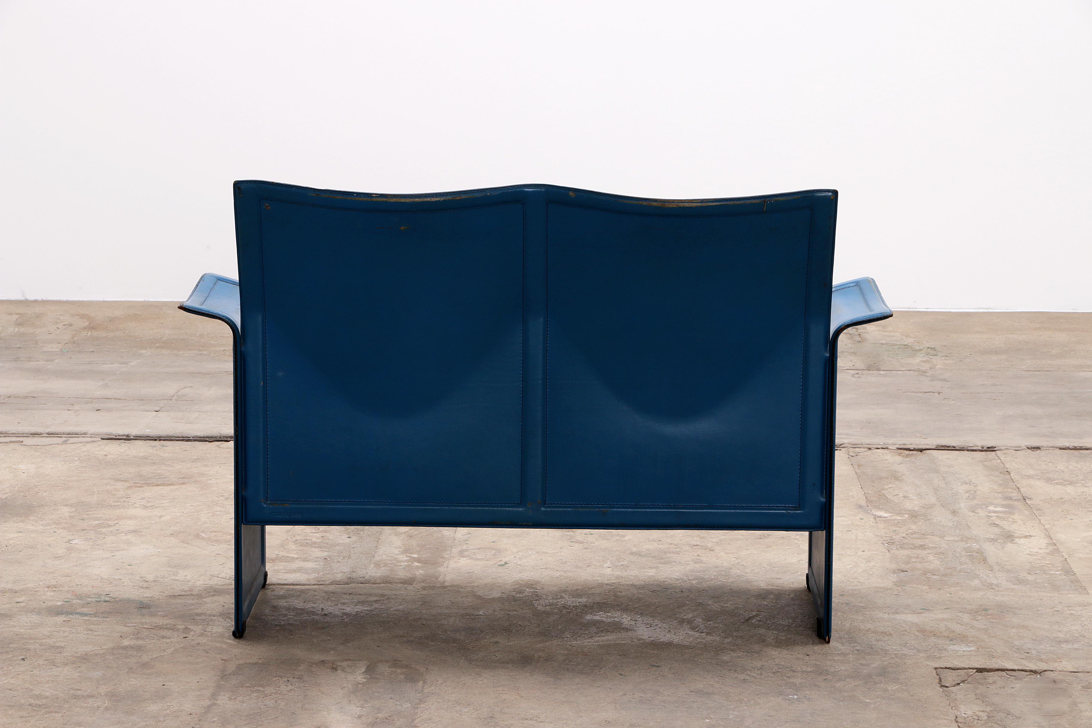 Late 20th Century Korium 2-seater sofa blue leather Tito Agnoli for Matteo Grassi, 1970