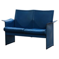 Korium 2-seater sofa blue leather Tito Agnoli for Matteo Grassi, 1970