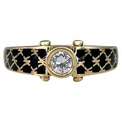 Korloff 18 Karat Gold 0.20 Carat VS Diamond Black Enamel Modern Band Ring