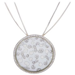 Korloff 18 Karat White Gold Diamond and Mother of Pearl Round Pendant Necklace