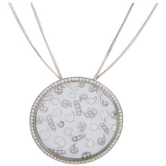 Korloff 18K White Gold Diamond and Mother of Pearl Large Round Pendant Necklace