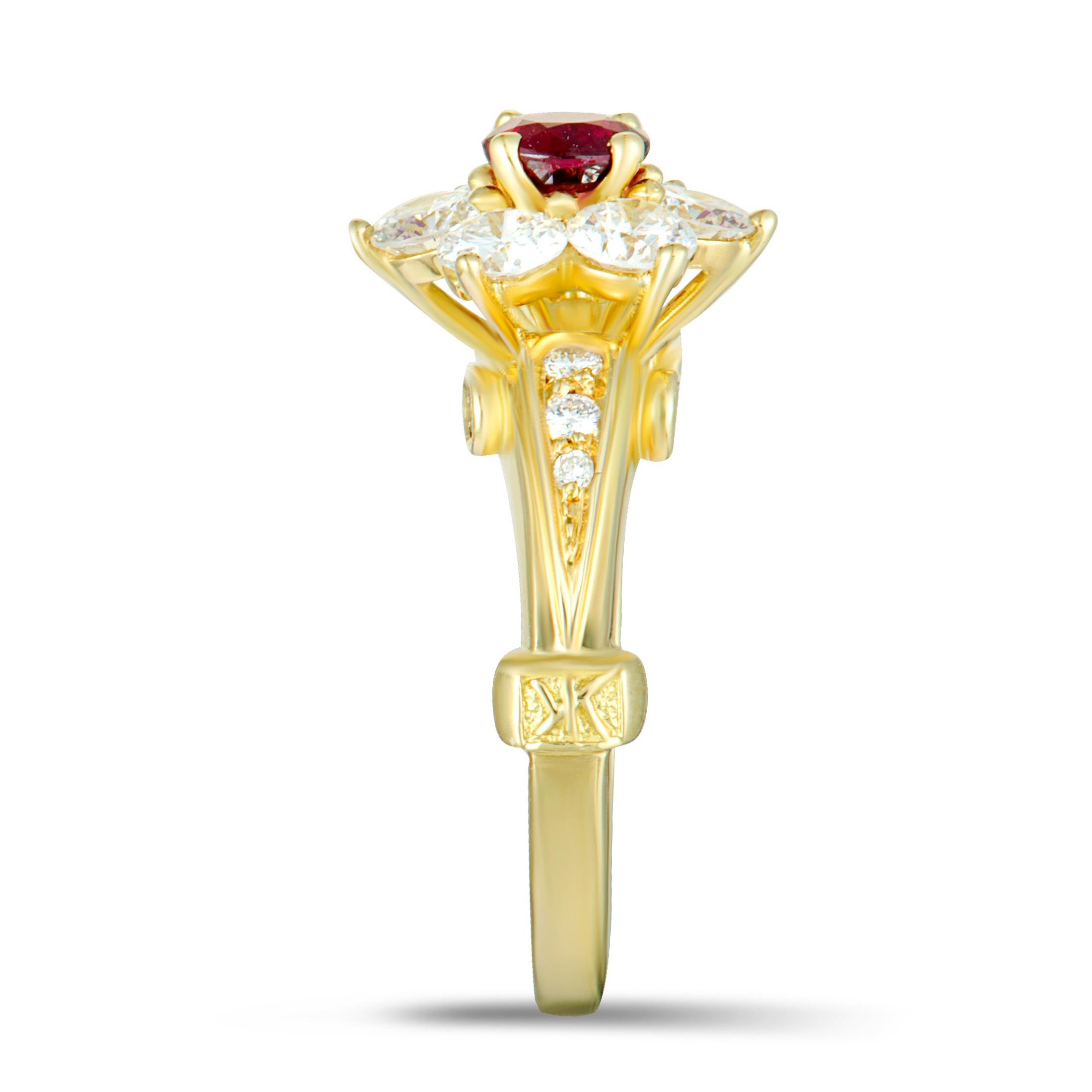 Korloff Diamond and Ruby Yellow Gold Flower Ring In Excellent Condition In Southampton, PA
