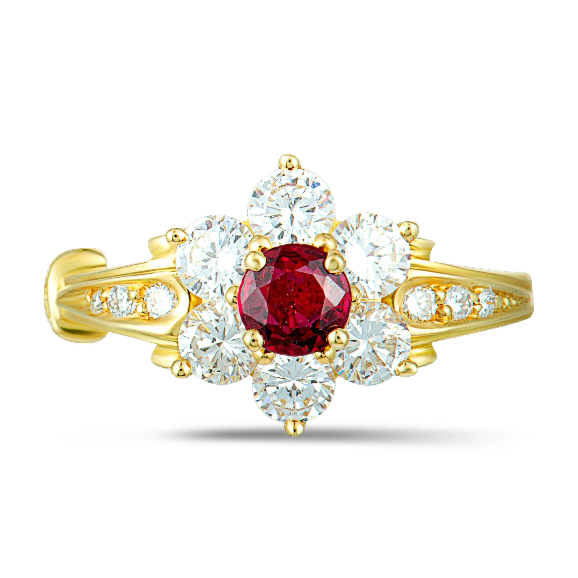 Korloff Diamond and Ruby Yellow Gold Flower Ring 1