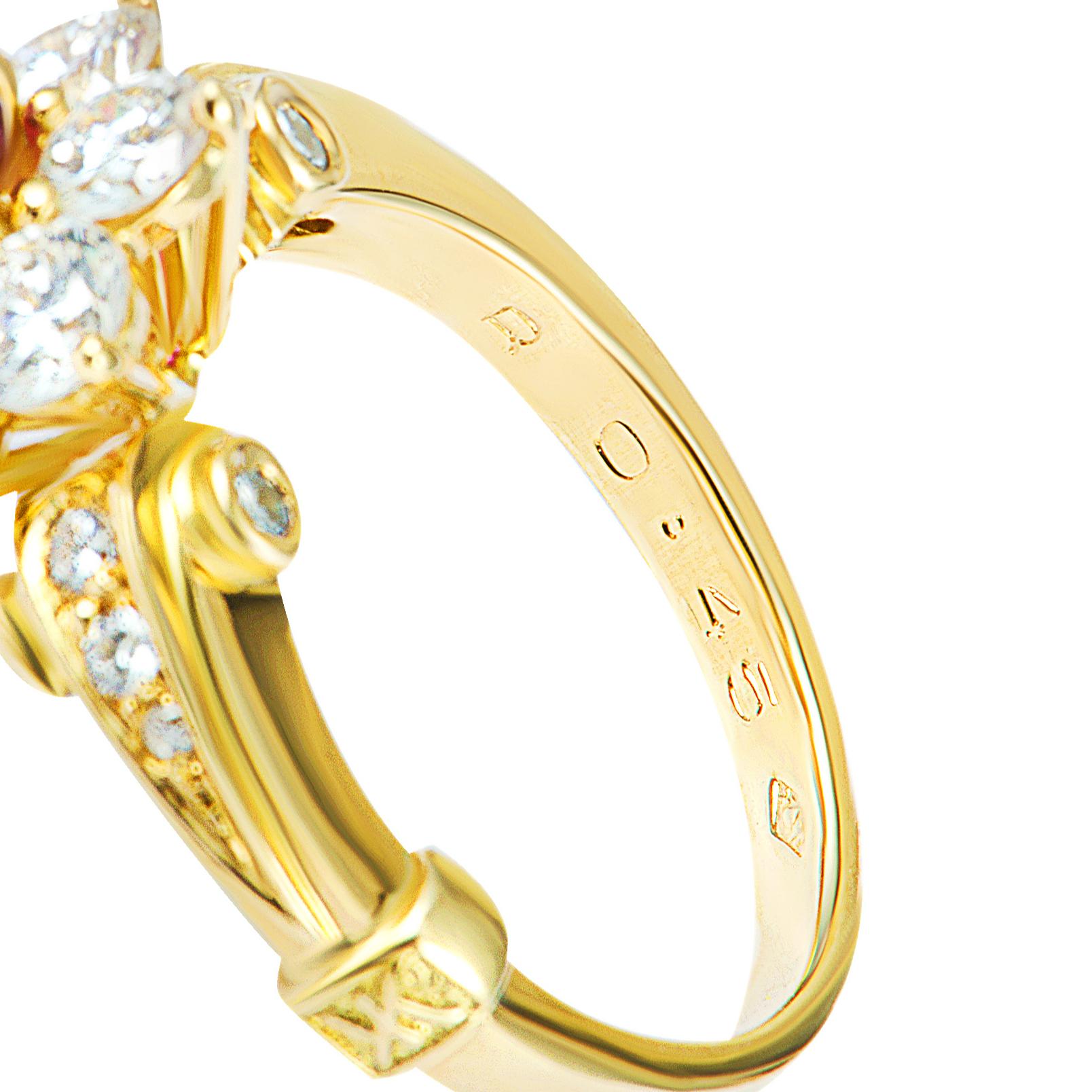 Korloff Diamond and Ruby Yellow Gold Flower Ring 3