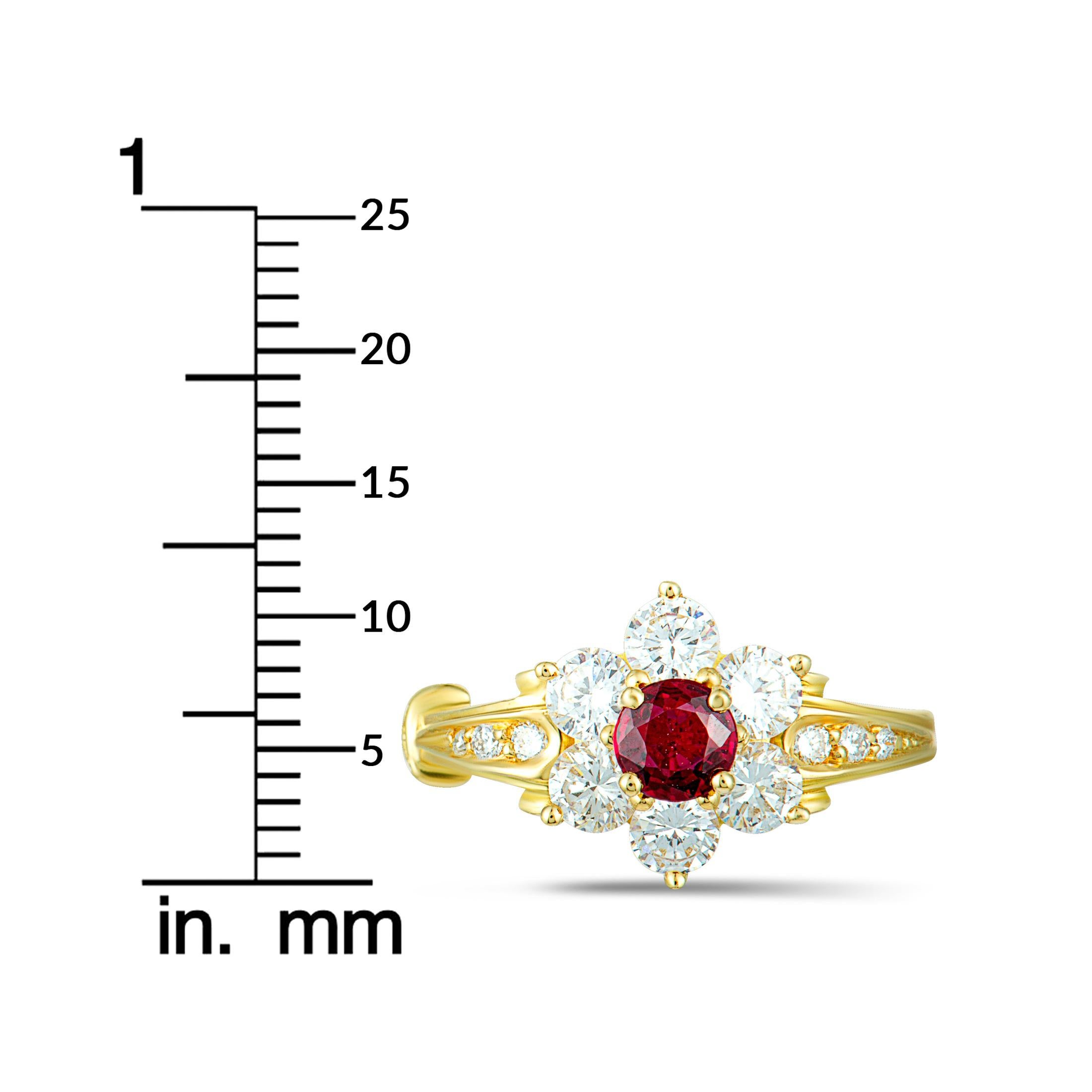 Korloff Diamond and Ruby Yellow Gold Flower Ring 4