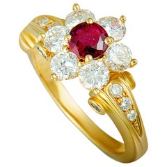 Korloff Diamond and Ruby Yellow Gold Flower Ring