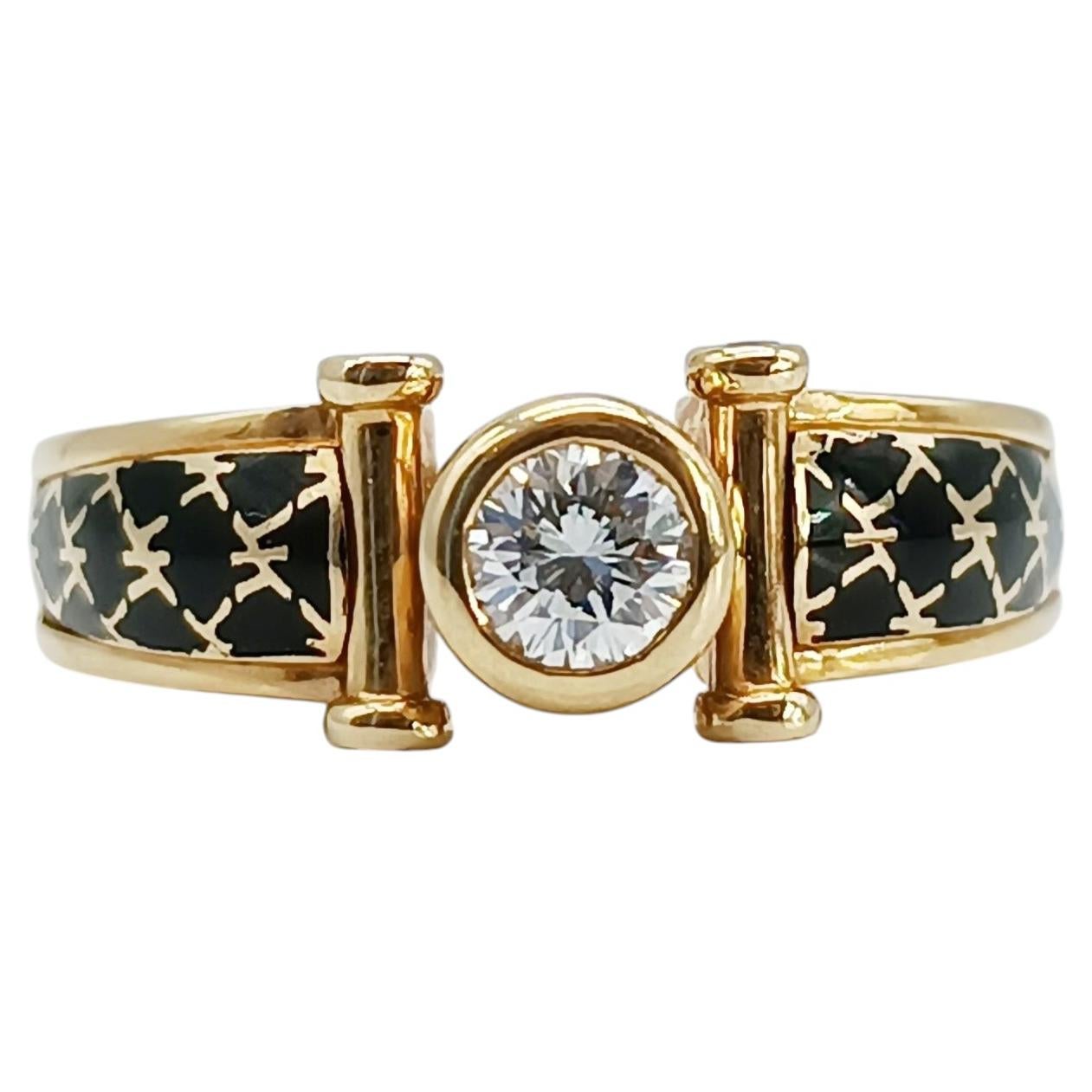 Korloff Diamond Ring Black Lacquer 18K Yellow Gold 1992