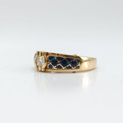 Anillo Korloff de diamantes en oro amarillo de 18 quilates con laca china azul, 1992